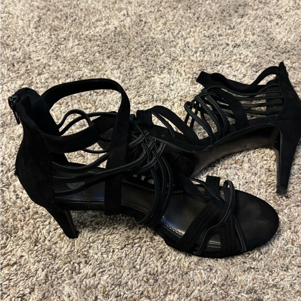 Black Strappy High Heel Sandals - Women